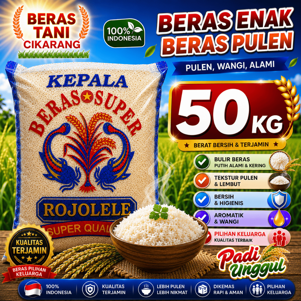 Beras Enak Pulen Putih Alami Rojolele 50 kg