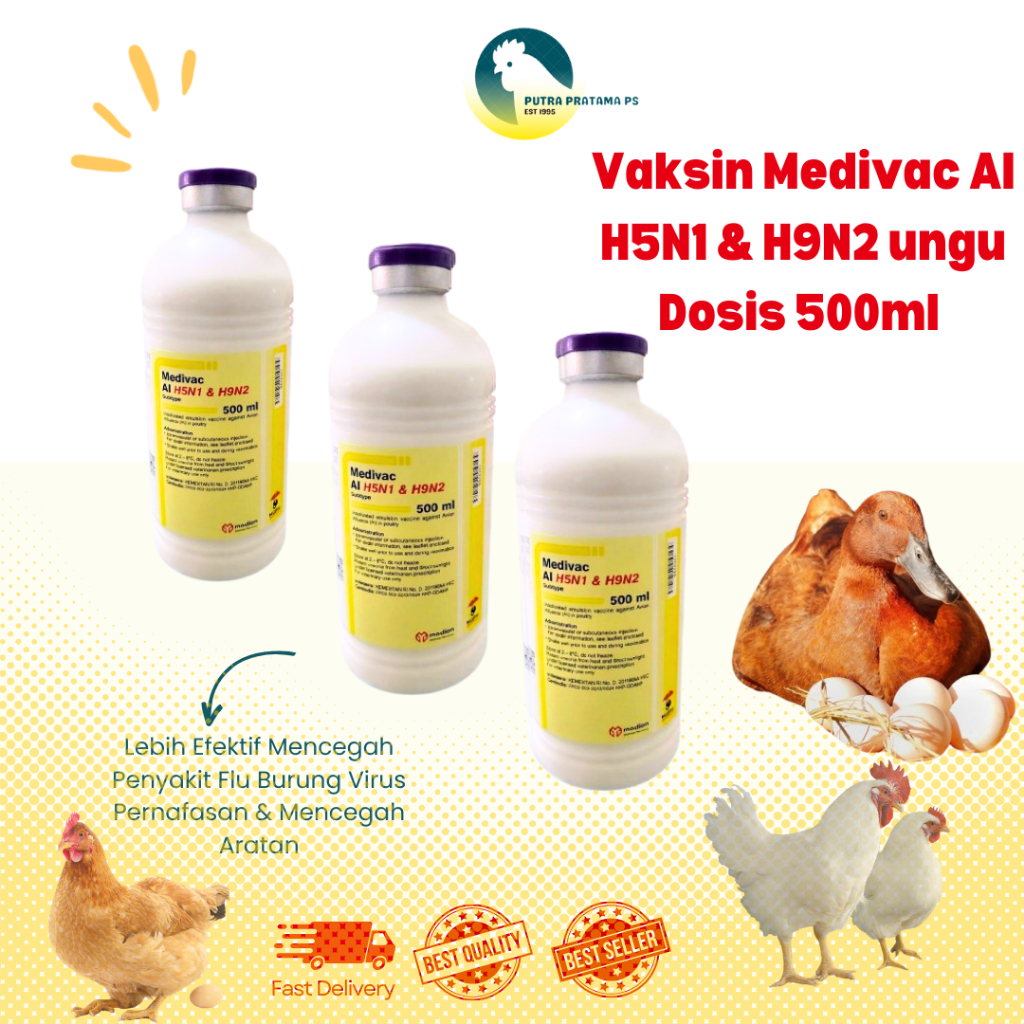 [ BLITAR - SRENGAT ] Vaksin Medivac AI H5N1 & H9N2 Hitam Dosis 500ml - Lebih Efektif Mencegah Penyak