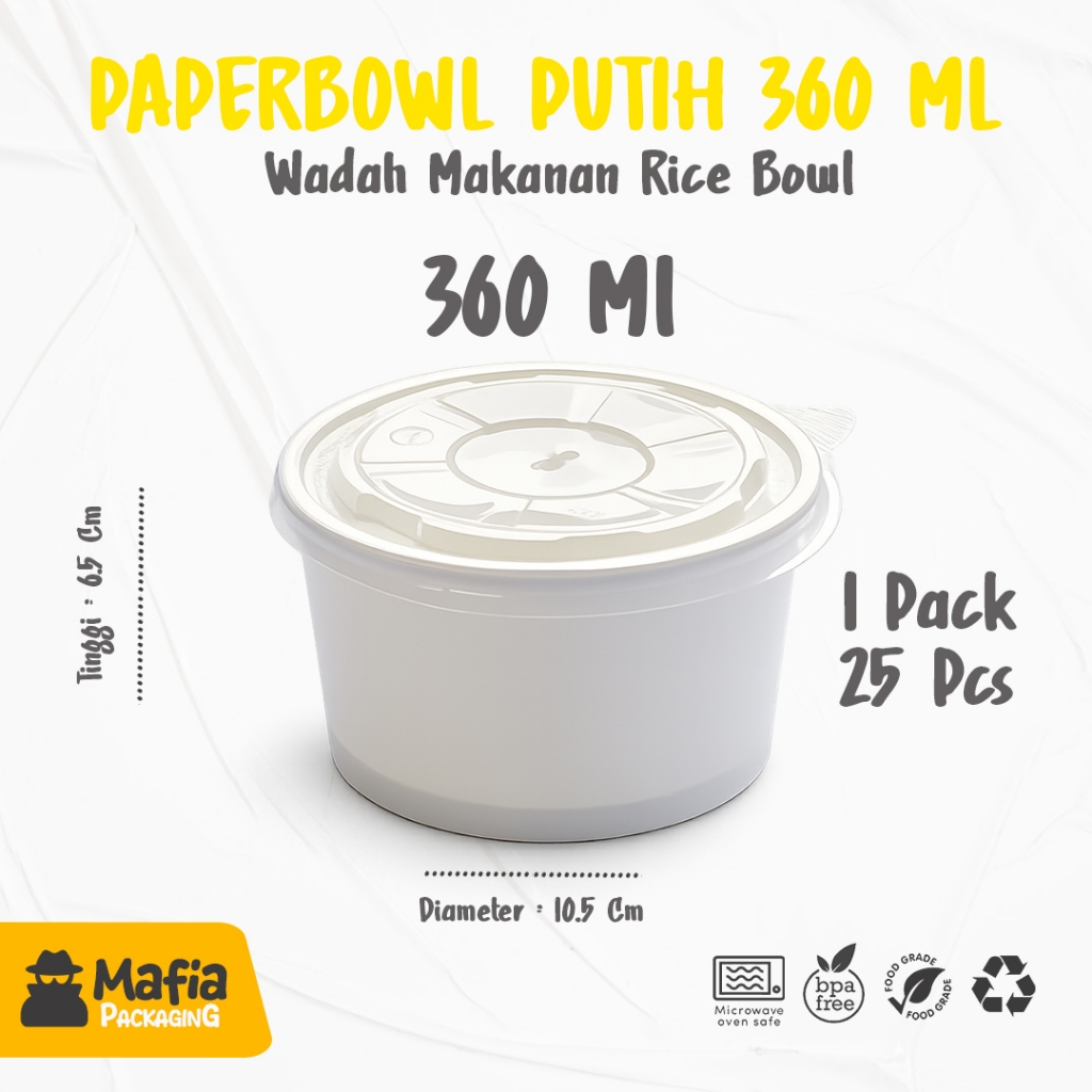 Paper Bowl 360 Ml / Rice Bowl / Wadah Mangkok / Tempat Makan Kertas