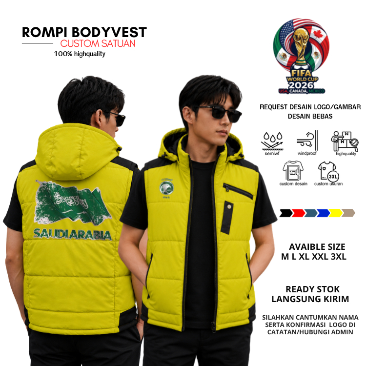 Rompi Piala Dunia Saudi Arab M - XXL  - Vest Jaket Fifa World Cup 2026 Logo Arab