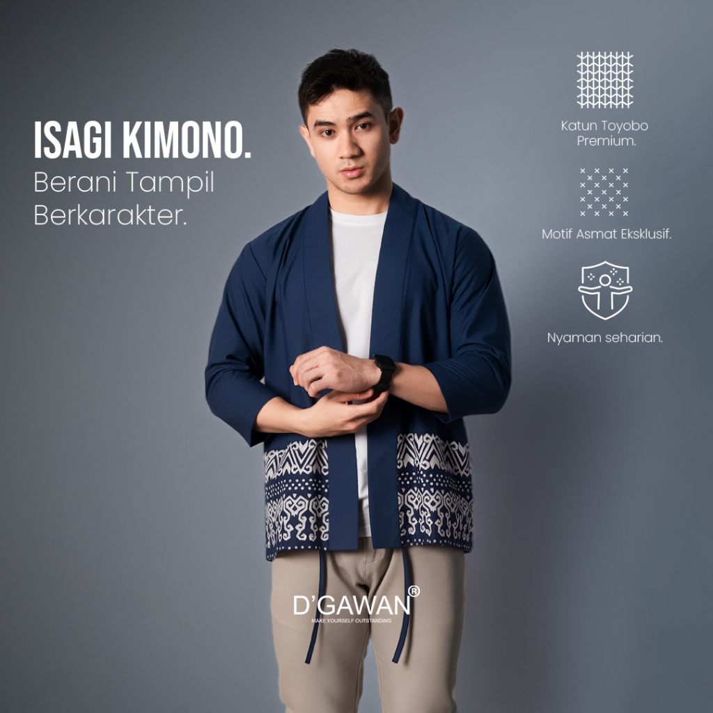 Kimono Pria Outer Kasual Kombinasi Batik - Motif Asmat Dayak