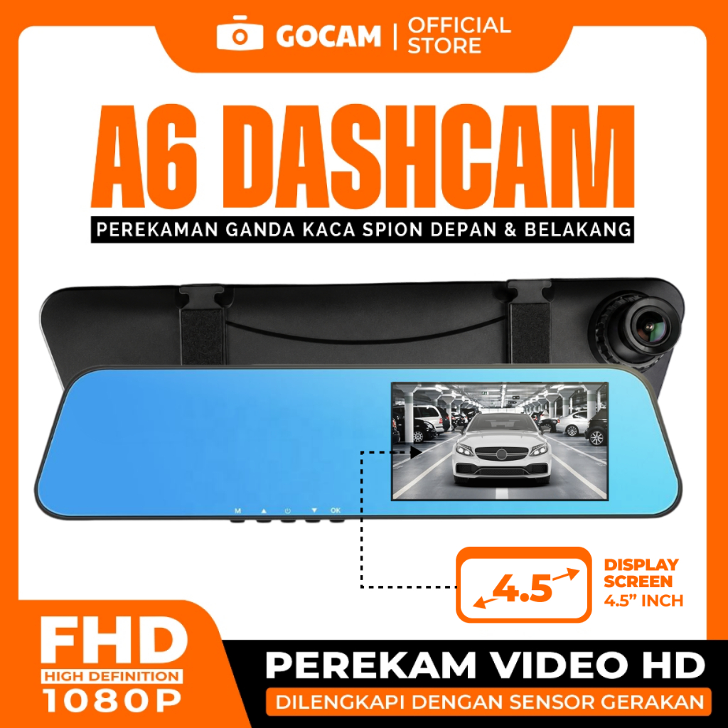 GOCAM A6 Dashcam Mobil 1080p Kamera Parkir Depan Belakang Perekaman Loop