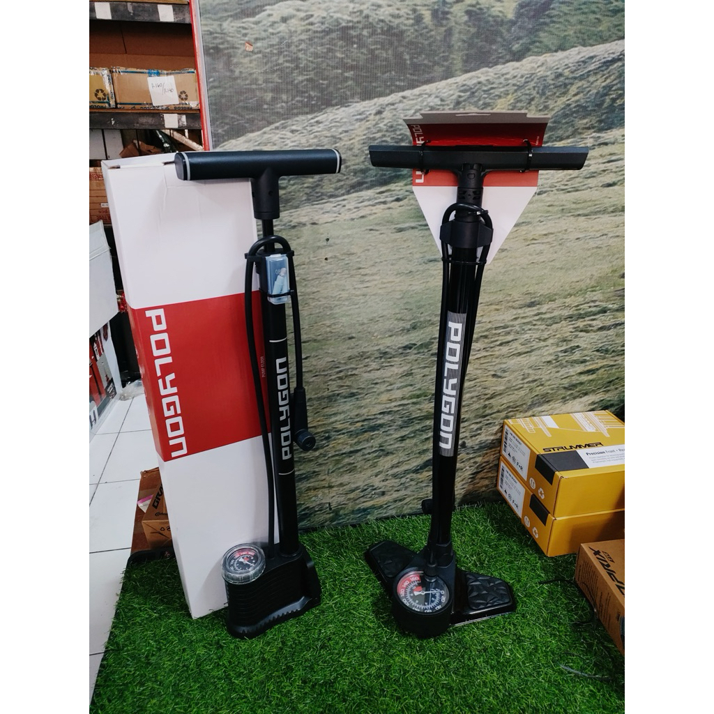 Pompa Lantai Sepeda / POLYGON PUMP FLOOR ALLOY ALX PF-01 / HPHV PF-02 SMART HEAD 160 PSI Pompa Angin