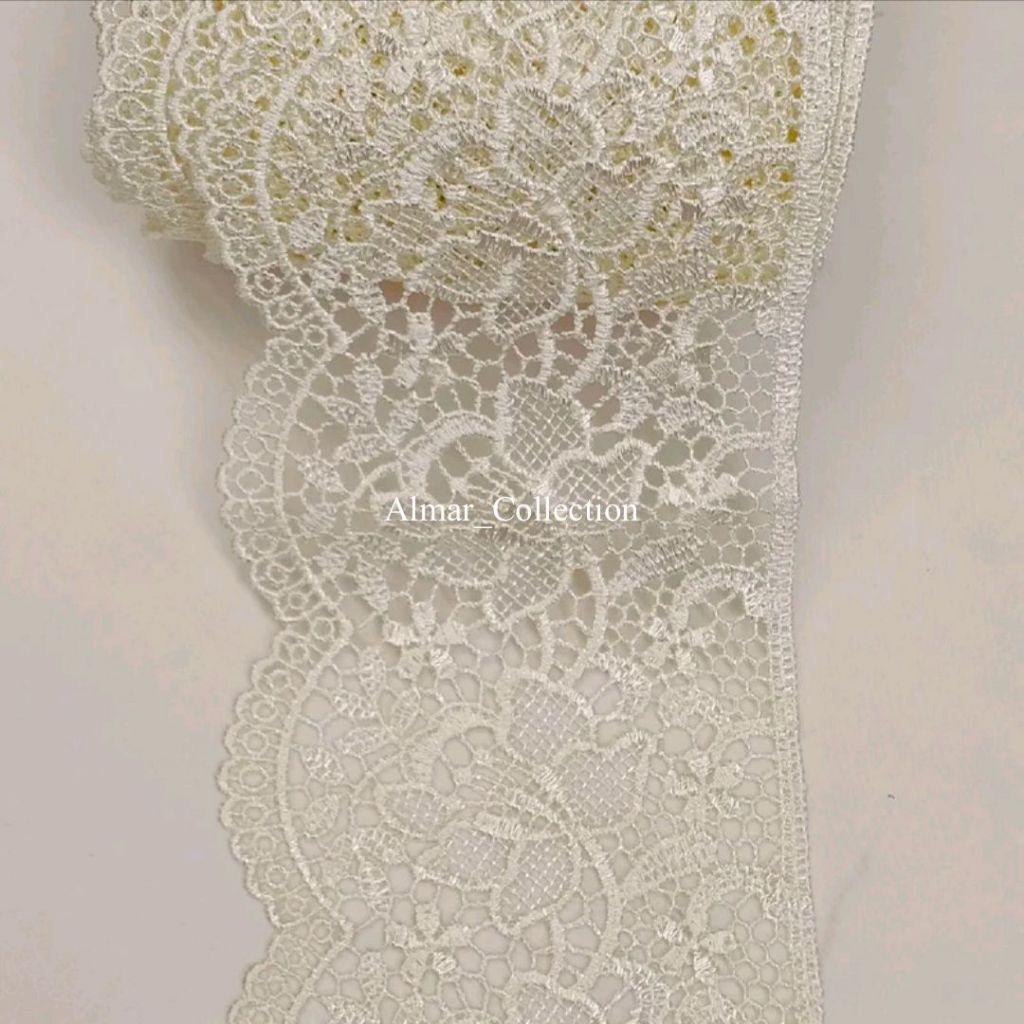 RENDA BORDIR LEBAR 10 CM/COCOK BUAT PINGGIRAN BAJU, GAMIS, MUKENA DLL(HARGA PER ROLL)