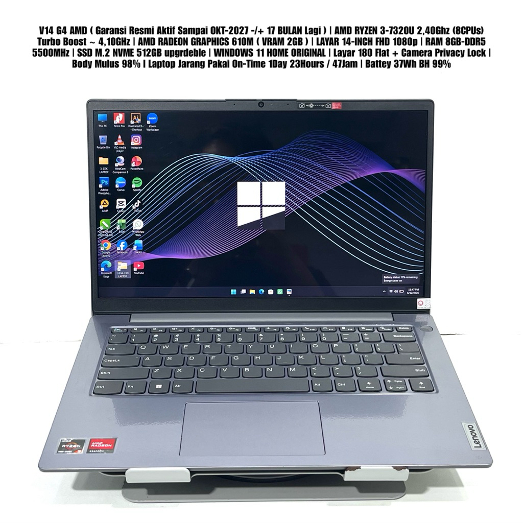 Laptop LENOVO V14 G4 AMN Garansi Resmi Aktif Panjang - AMD Ryzen 3-7320U (8CPUs) ~4,10GHz Radeon Gra