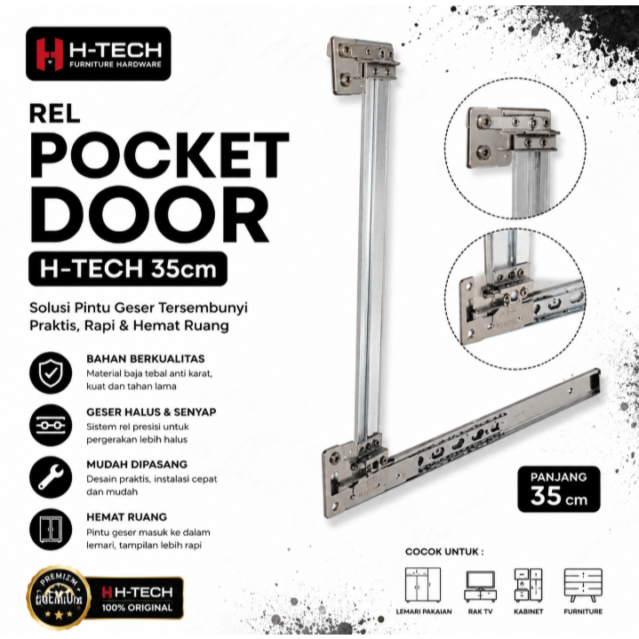 Rel Pocket Door H-TECH 35cm Rel Geser Pintu Lemari TV Rak Dapur Tabung Gas Heavy Duty