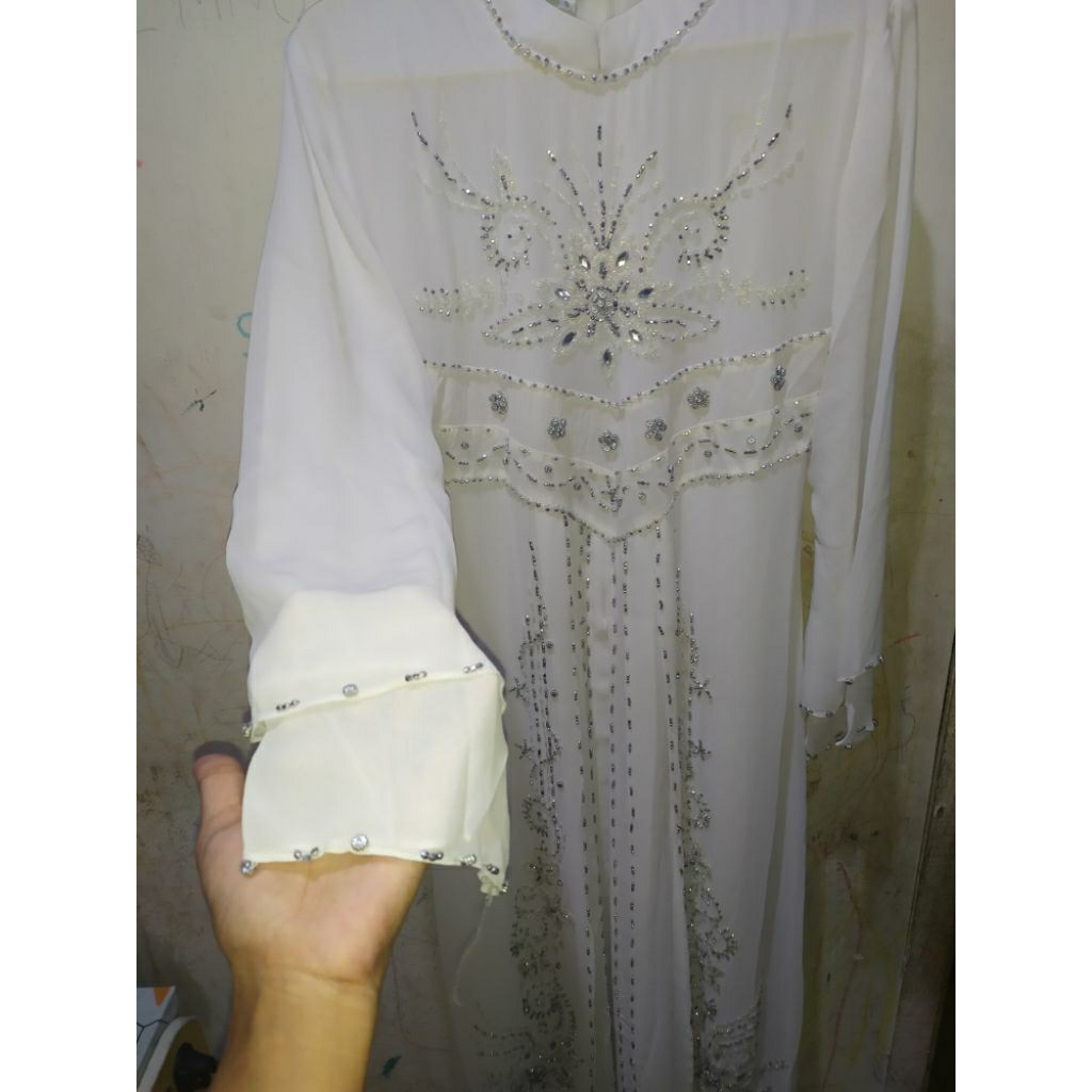 GAMIS MUSLIMAH GANESHA - GAMIS PUTIH PAYET - FASHION MUSLIMAH