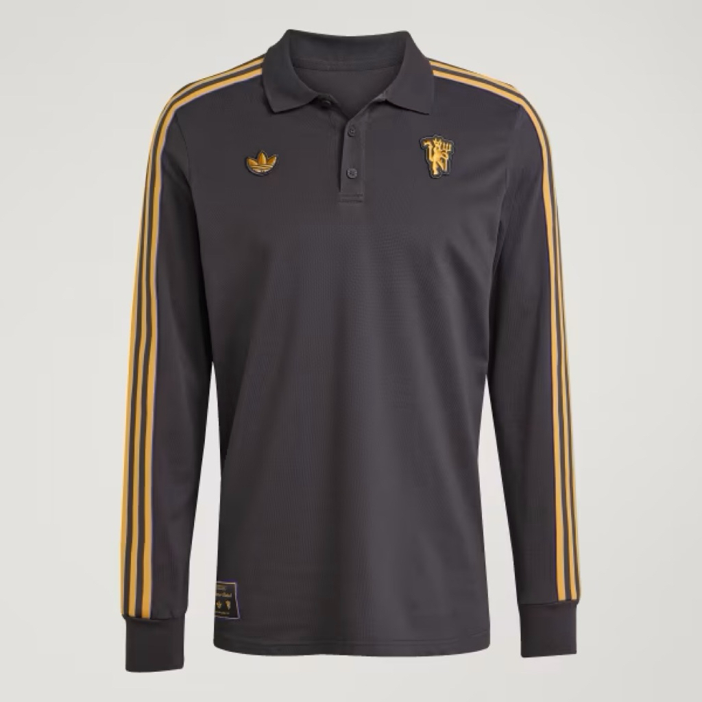 adidas Polo Shirt Manchester United Terrace Icons Long Sleeve Utility Black BNWT Original Resmi JN28
