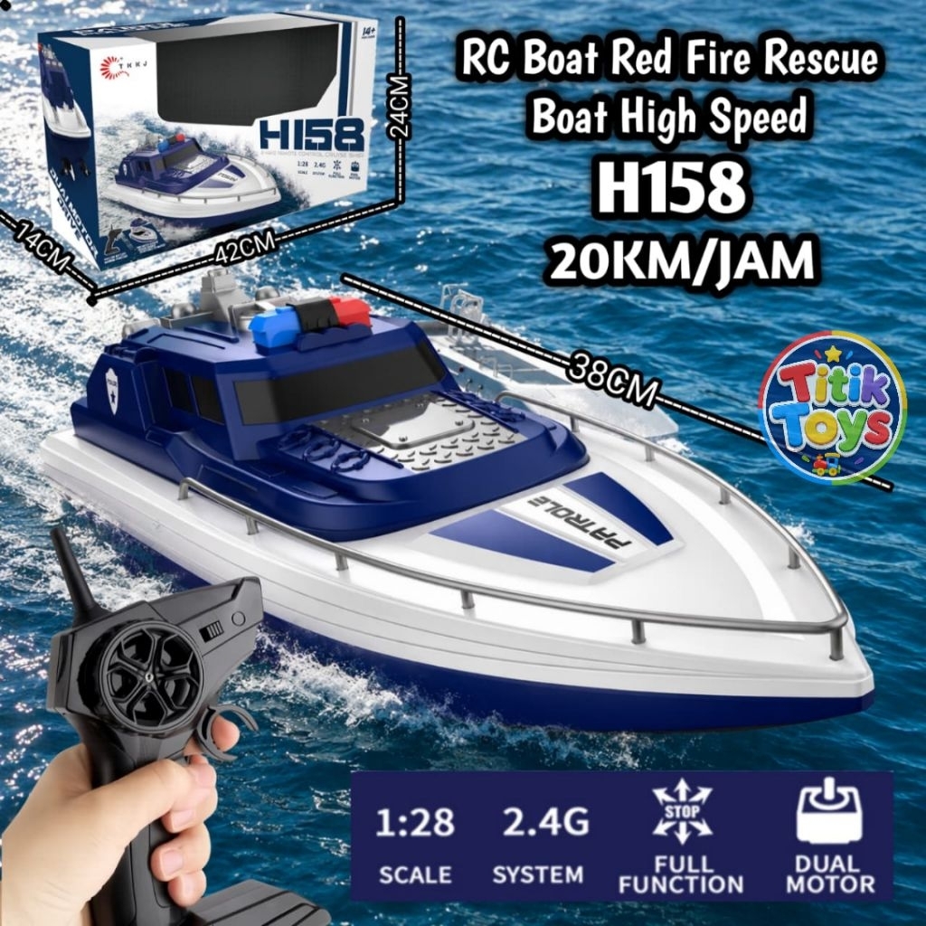 RC BOAT H158 PROPO 2.4GHZ,PERAHU MOTOR POLISI BESAR DENGAN KONTROL JARAK KECEPATAN 20KM/JAM
