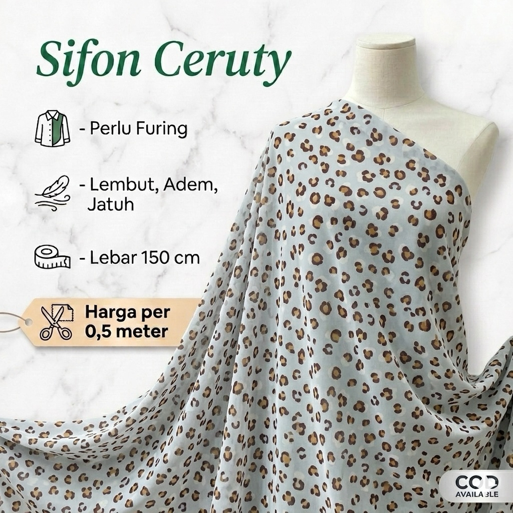 Kain Sifon Ceruti Yoryu Motif Macan Tutul - Harga 0.5m (Perlu Furing zk