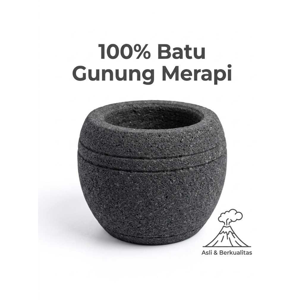Lumpang Batu Mini Lumpang Bulat 12cm Batu Asli Gunung Merapi