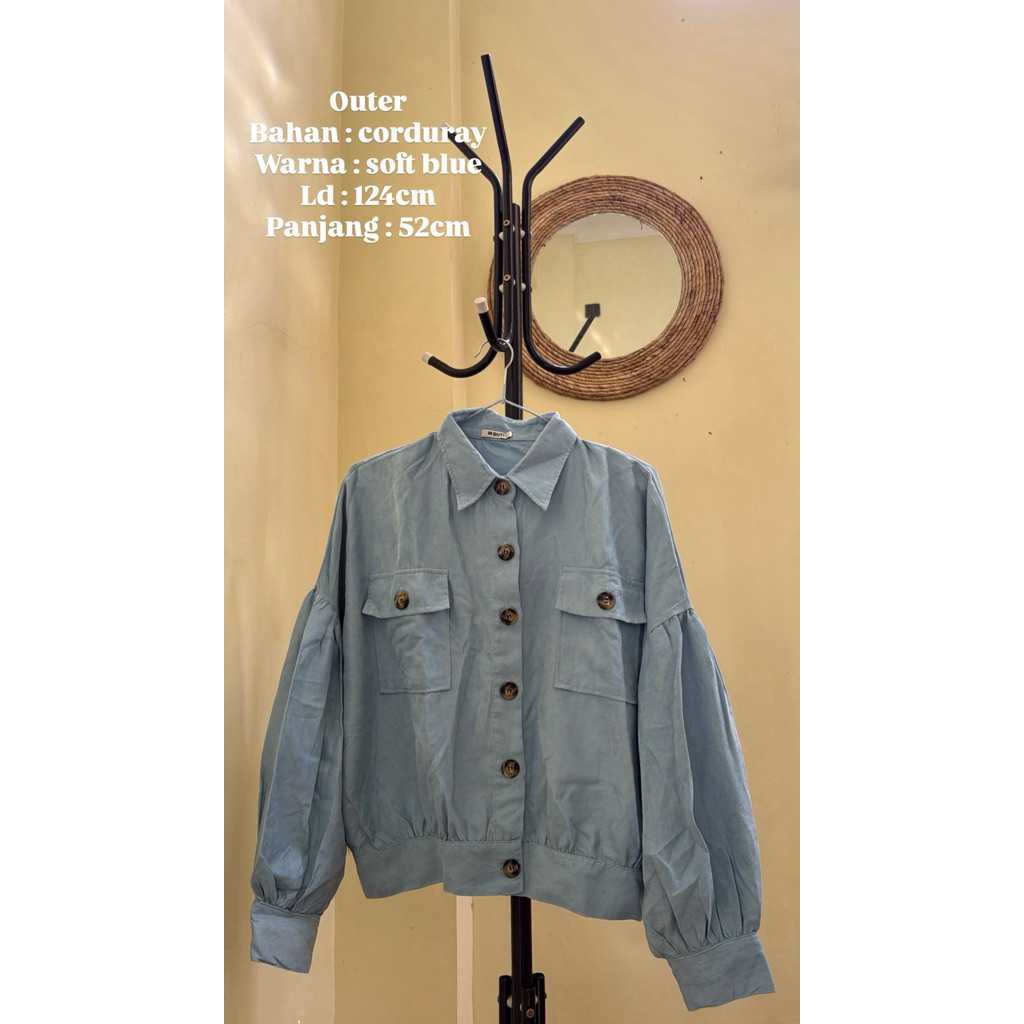 Outer jaket bahan corduroy baby blue PRELOVED