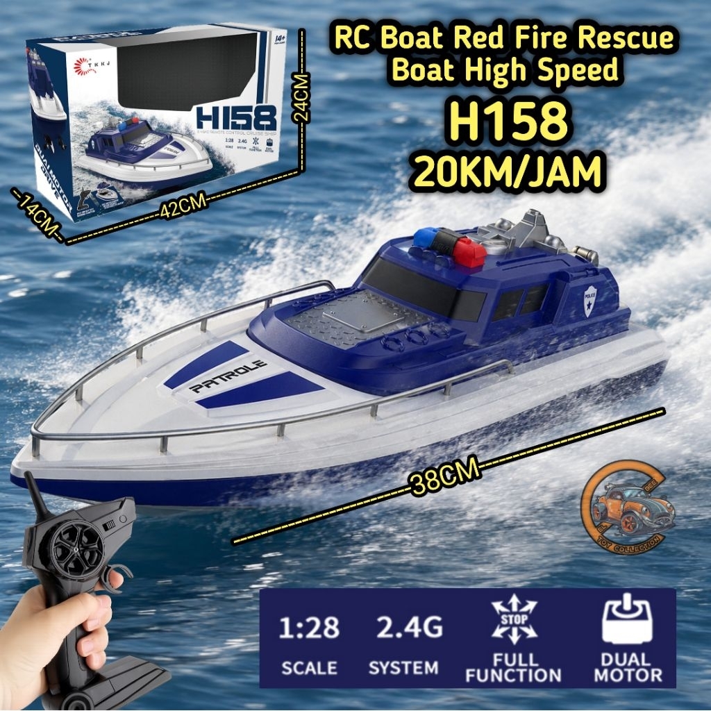 RC SEED BOAT H158 PROPO PERAHU MOTOR POLISI BESAR DENGAN KONTROL JARAK KECEPATAN 20KM/JAM