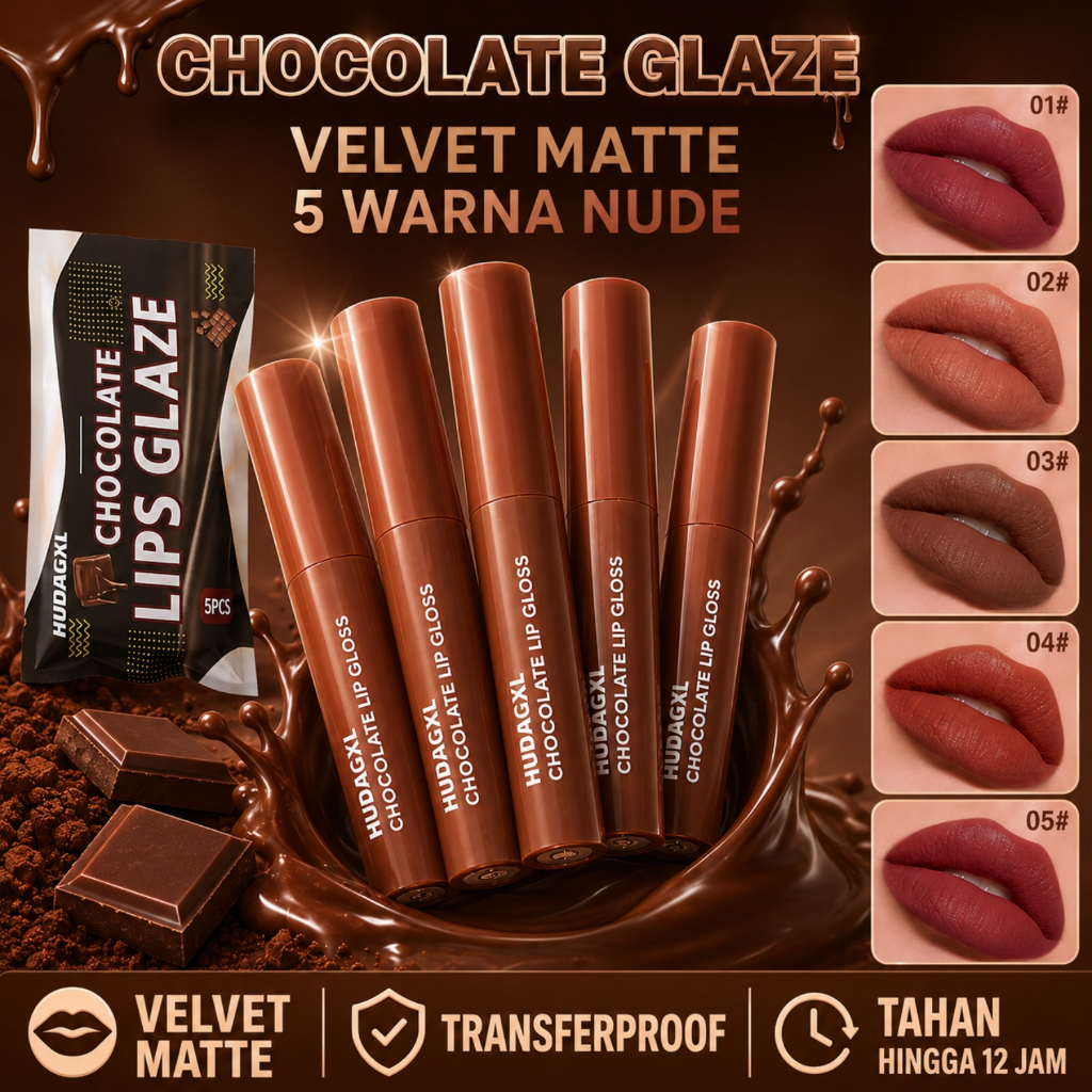 5PCS Lip Gloss Velvet Matte Set 5 Warna Nude Cokelat Lipstick Lip Cream Transferproof Tahan Lama Tidak Lengket