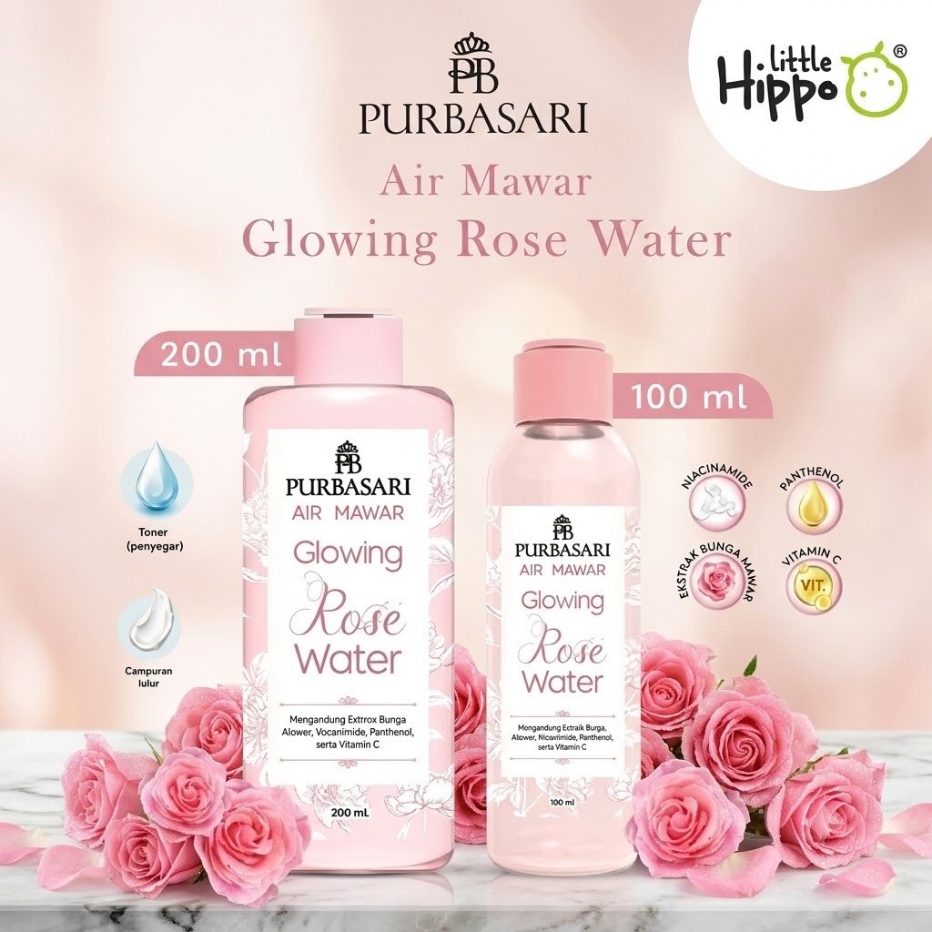 Purbasari Air Mawar Glowing Rose Water 200 ml 100 ml Toner Wajah