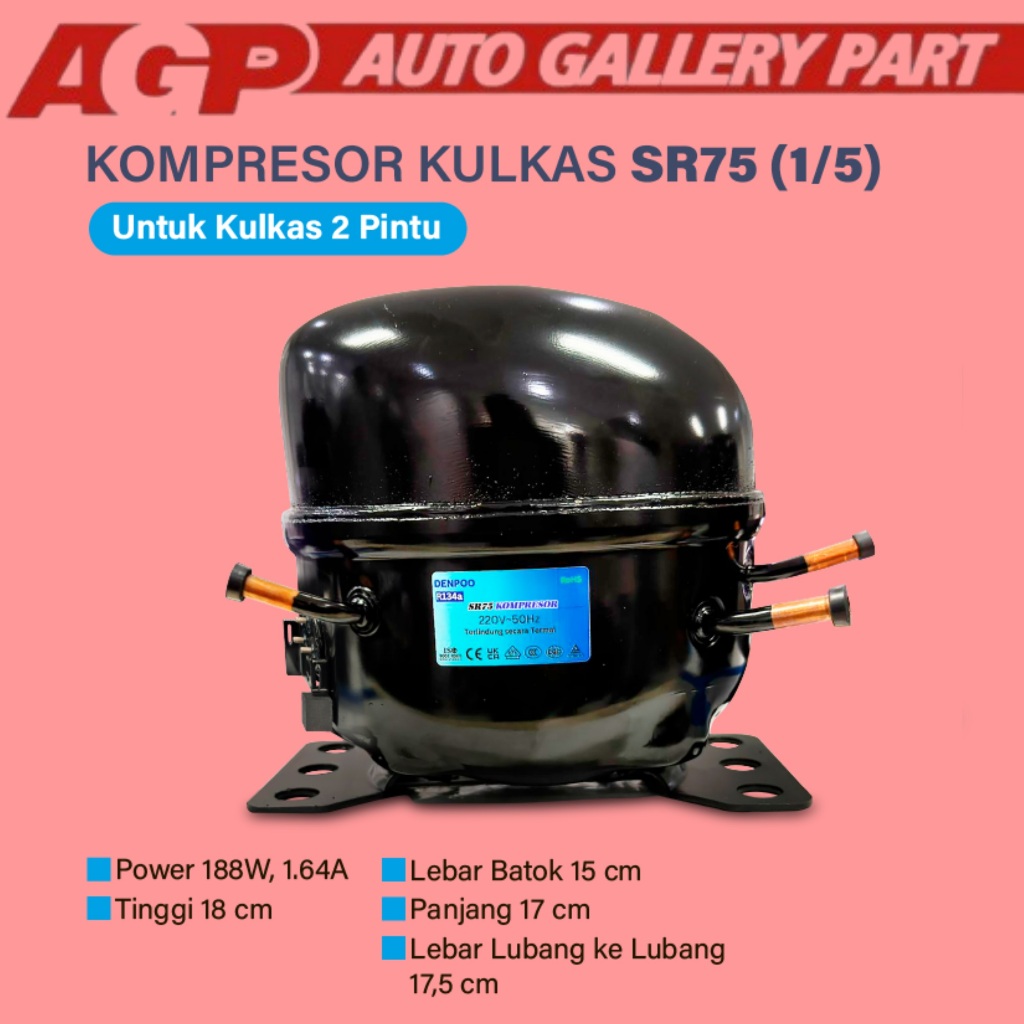 Kompresor kulkas Frezeer compressor showcase Freezer 1 pintu SR75 1/5 PK/HP