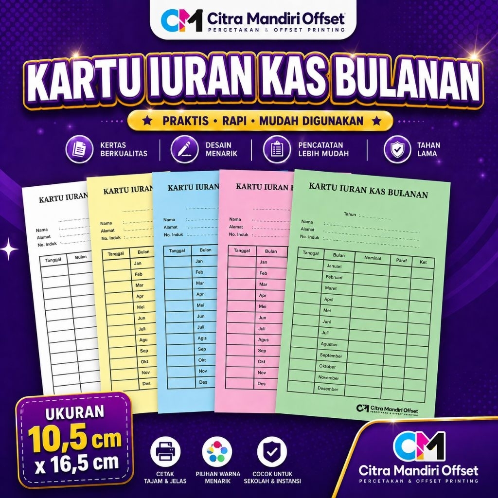 Kartu Iuran kas bulanan Costum gratis desain