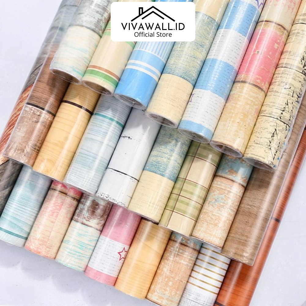Wallpaper Dinding Stiker Salur Kayu Garis Kayu Stripe Papan Tripleks Biru Putih Coklat GH CY GH161 G