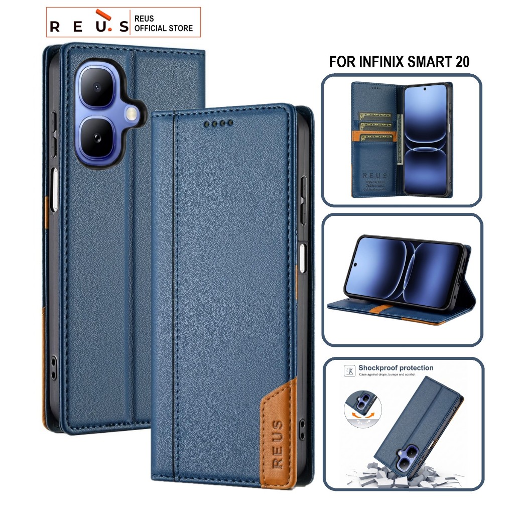 Reus Leather Case Flip Infinix Smart 20 Premium Magnet Shockproof Cover - REUS Official Store
