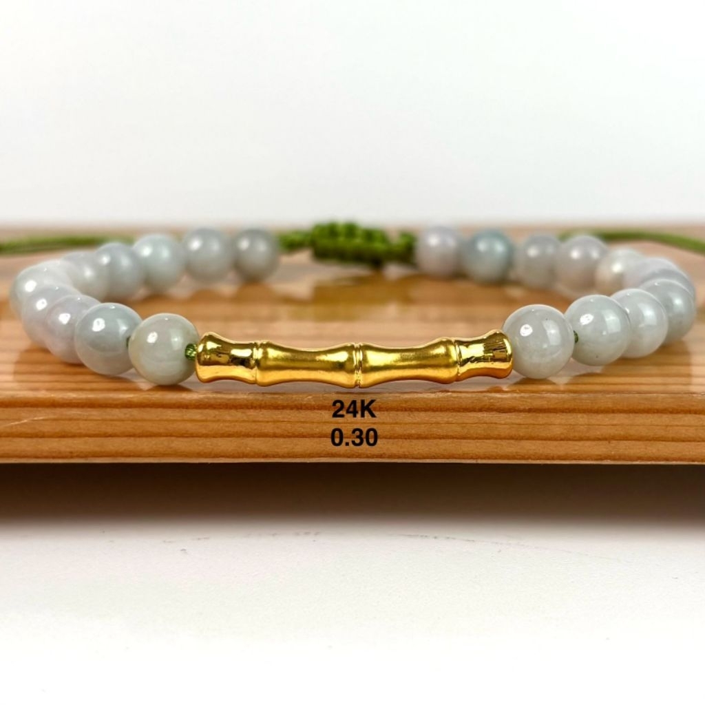 Gelang batu giok alami tipe A dengan charm tabung bambu tulang Emas hongkong