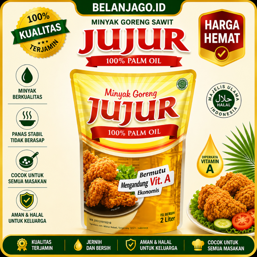Minyak Goreng Jujur 2 Liter Ecer Kemasan Pouch Refill Sembako Murah Grosir Premium