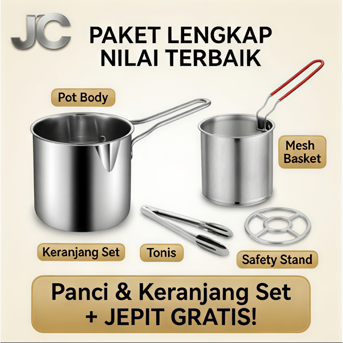 [COD] Panci Goreng Mini Stainless 304 Lengkap Saringan & Jepit Gratis JC Steel