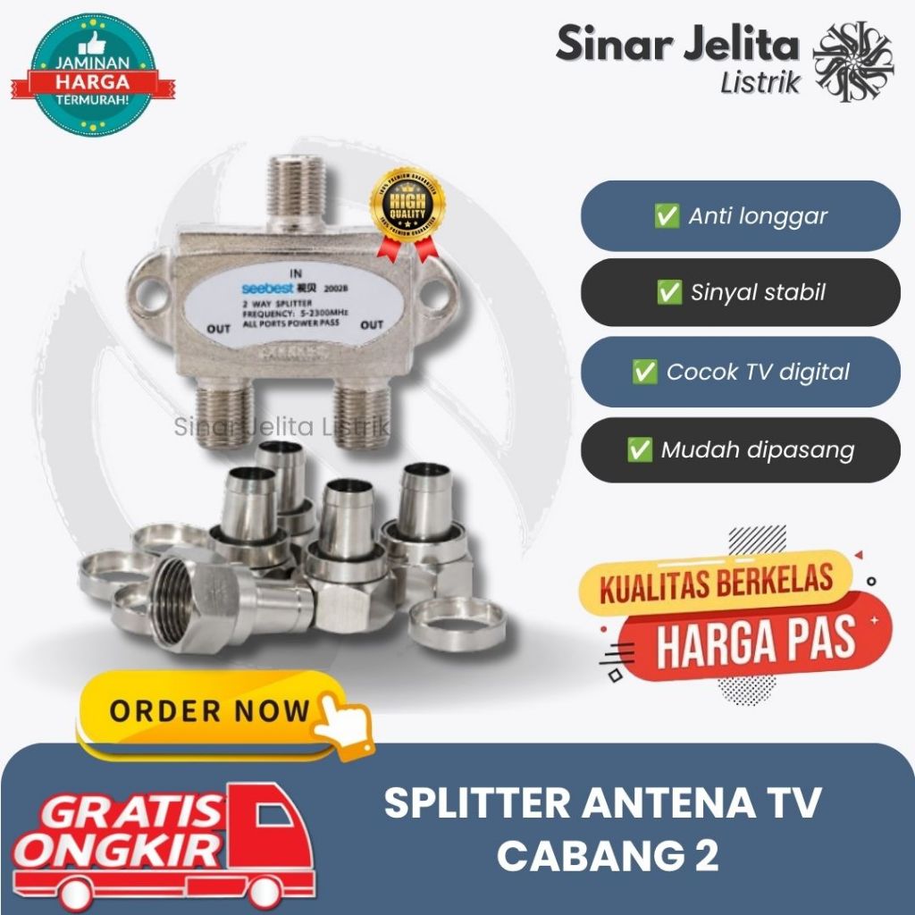 Splitter Antena TV Cabang 2 | Spliter Signal TV 2 Sambungan | Splitter Pembagi Cabang Kabel Antena