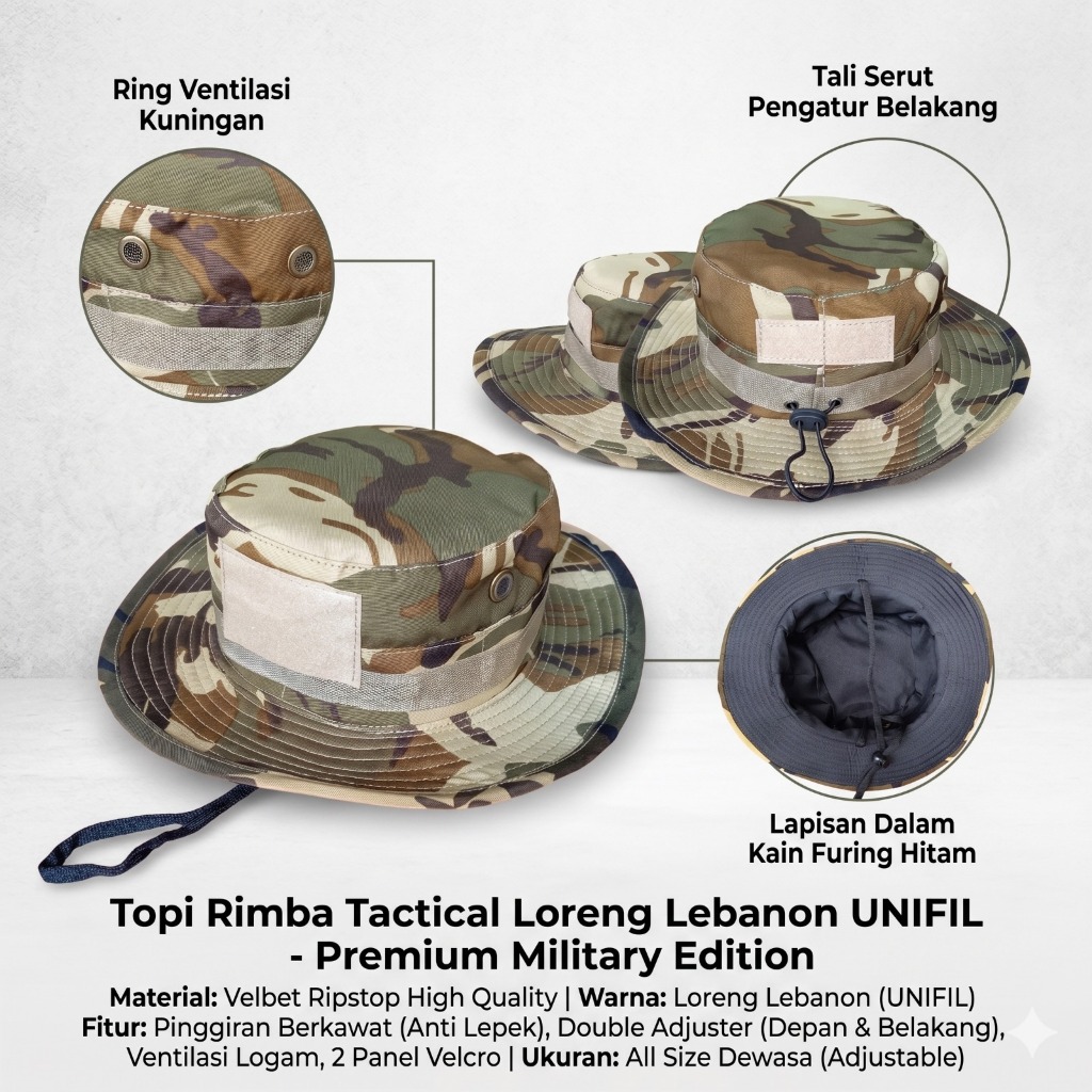 topi rimba loreng libanon unifil tactical velbet caps hijau lapangan