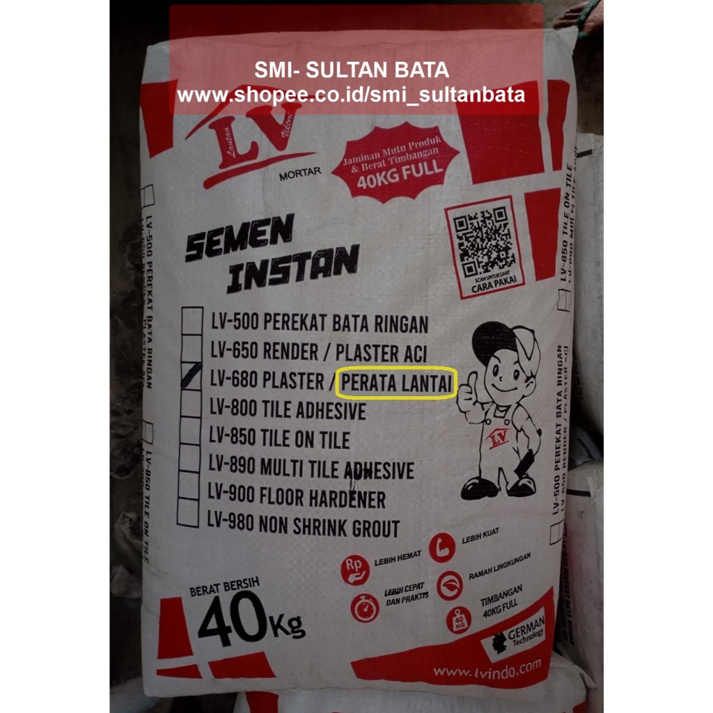 SEMEN FLOOR SCREED (PERATA LANTAI LV MORTAR LV-680 (SEMEN INSTANT / MORTAR KHUSUS) 40 KG