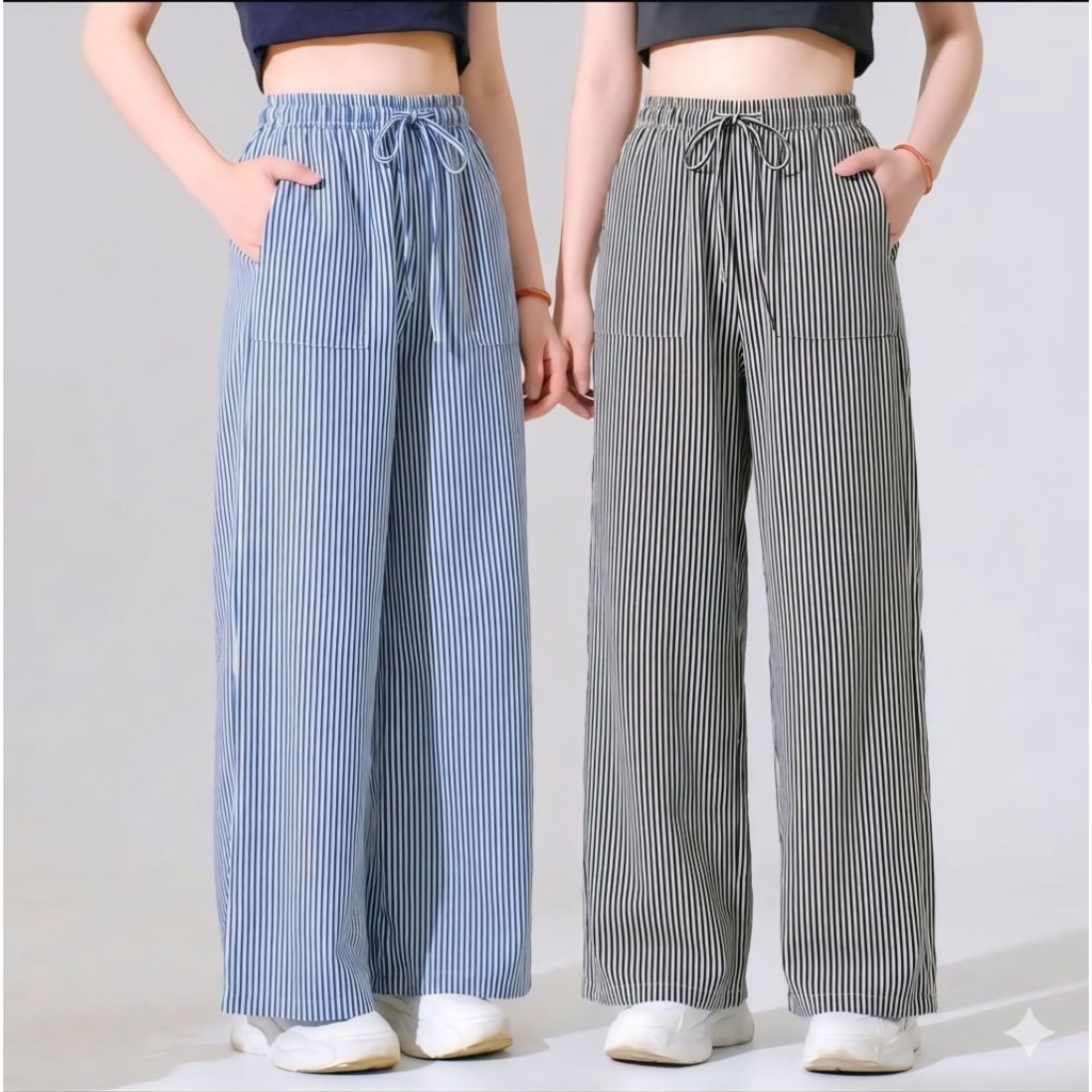 Syaquen Fashion CELANA KULOT RAYON GARIS STRIP Pants Premium