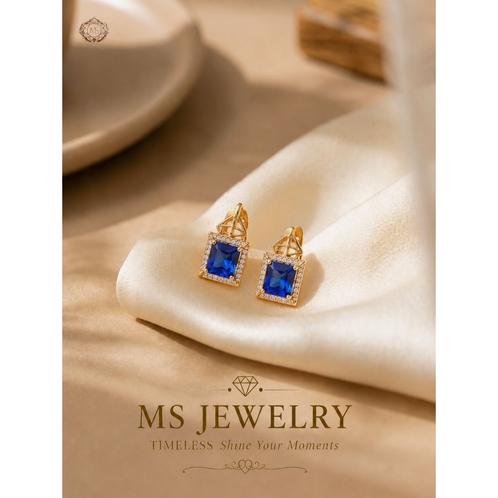 Anting Moissanite Biru Asli Berlian, Anti Karat dan Elegan