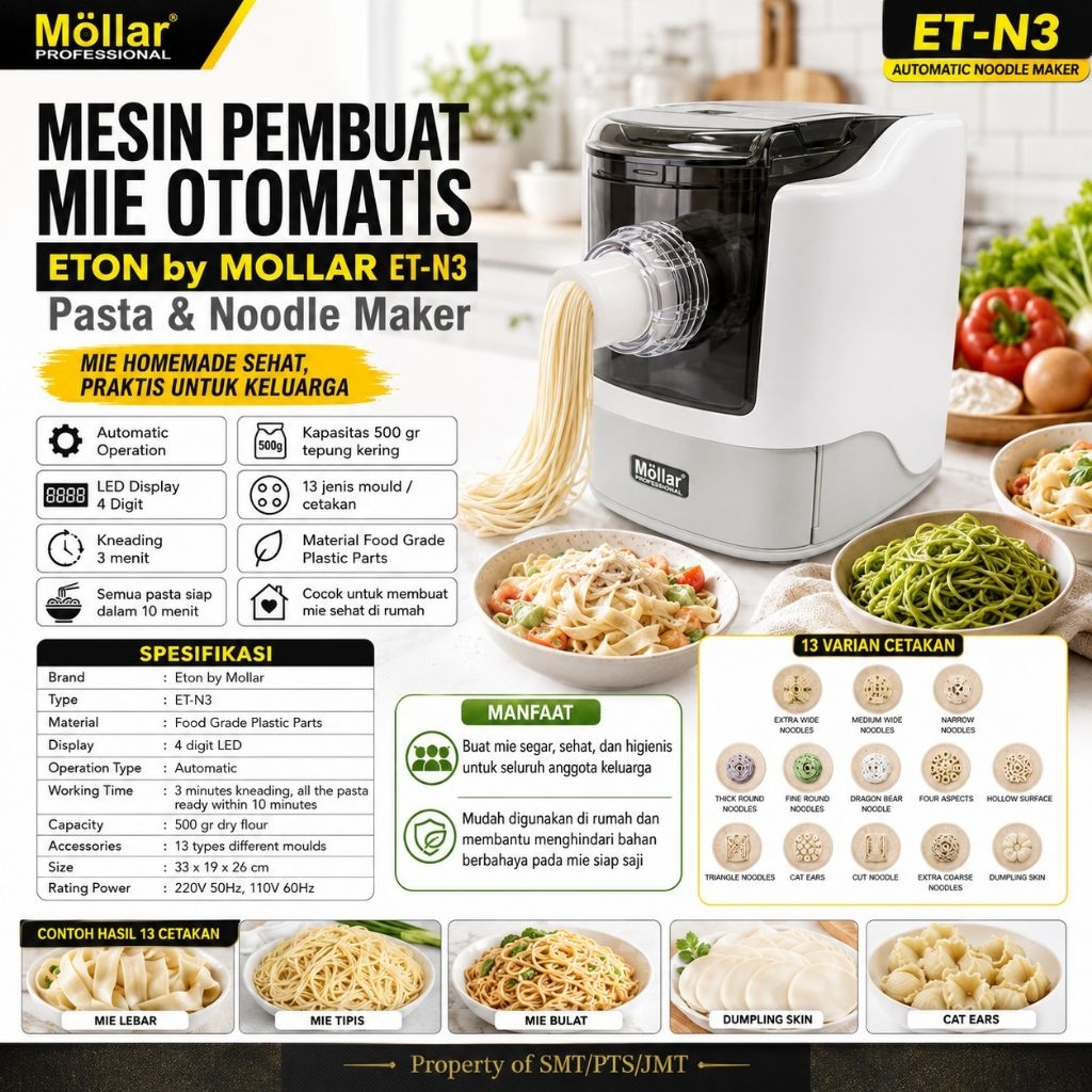 Mesin Pembuat Mie Otomatis Mollar ET-N3 Pasta Noodle Maker