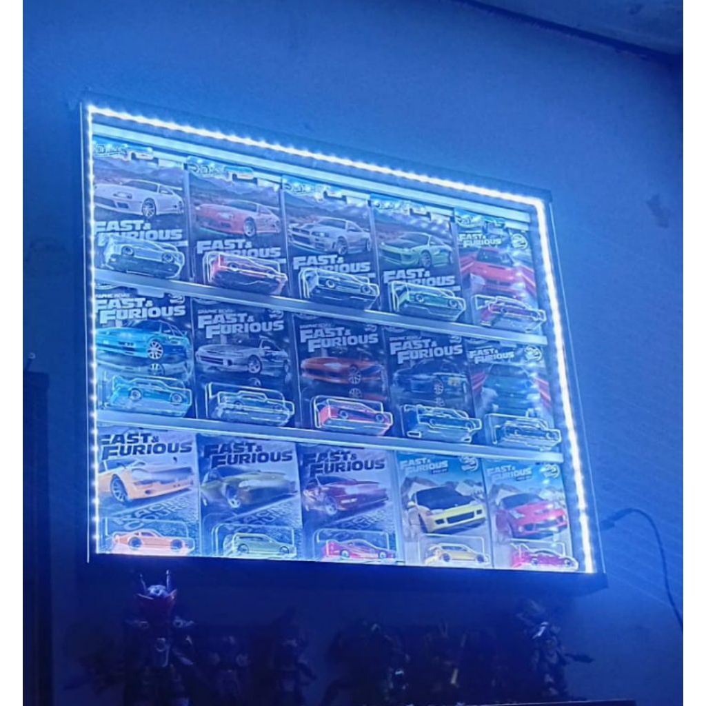 rak hotwheels blister reguler card/premium card+LED+penutup akrilik