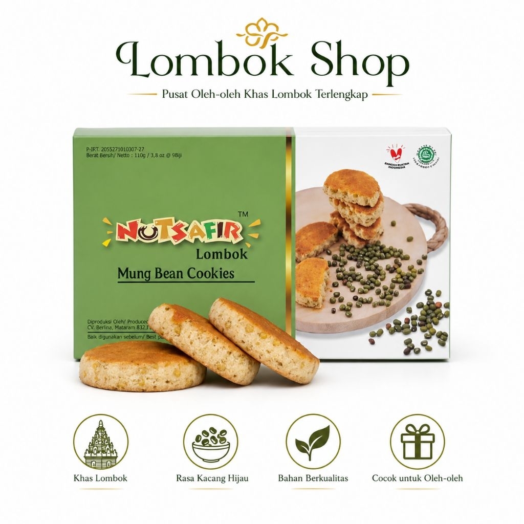 Nutsafir - Kukis Kacang Hijau Mung Bean Cookies 110 Gram | Oleh-oleh Khas Lombok