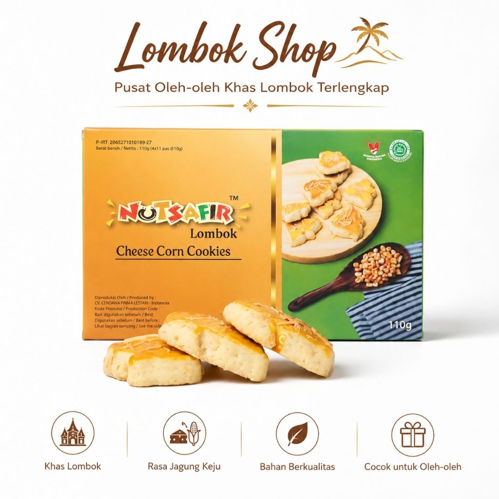 Nutsafir - Kukis Jagung Keju Cheese Corn Cookies 110 Gram | Oleh-oleh Khas Lombok