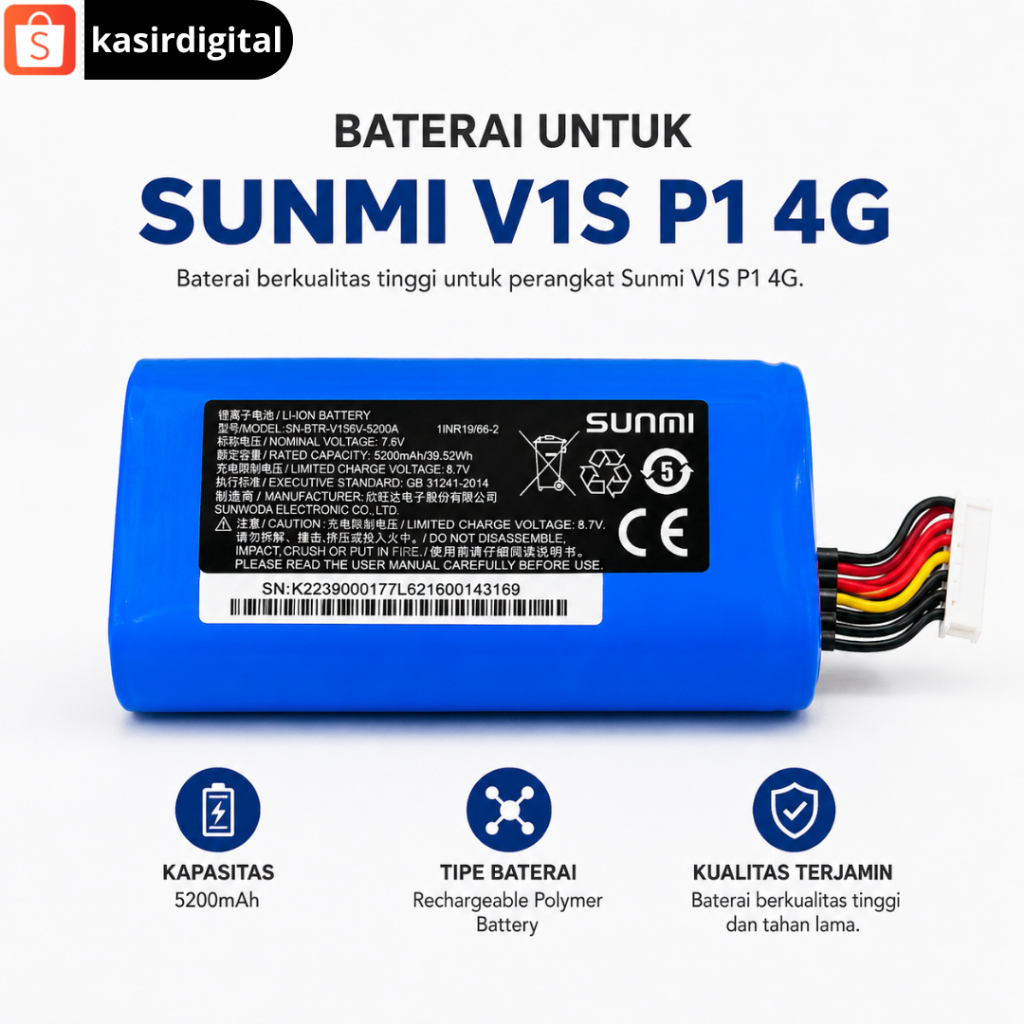 Sunmi Baterai Batre Battery Sunmi V1S P1 4G 5200mAh Rechargeable Polymer Battery Stok Tersedia Siap 