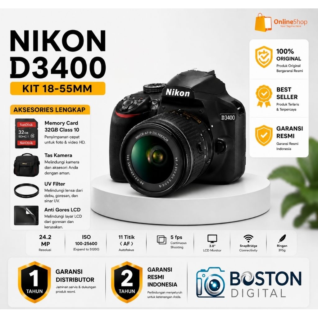 NIKON D3400 KIT 18-55MM / KAMERA NIKON D3400 KIT 18-55MM / NIKON D3400