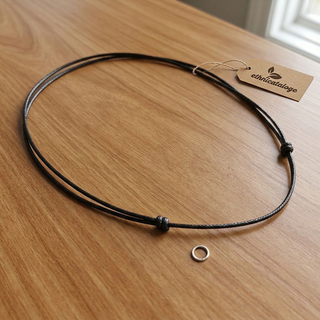 kalung tali hitam polos premium tebal 2mm tanpa liontin/ bonus ring pengait