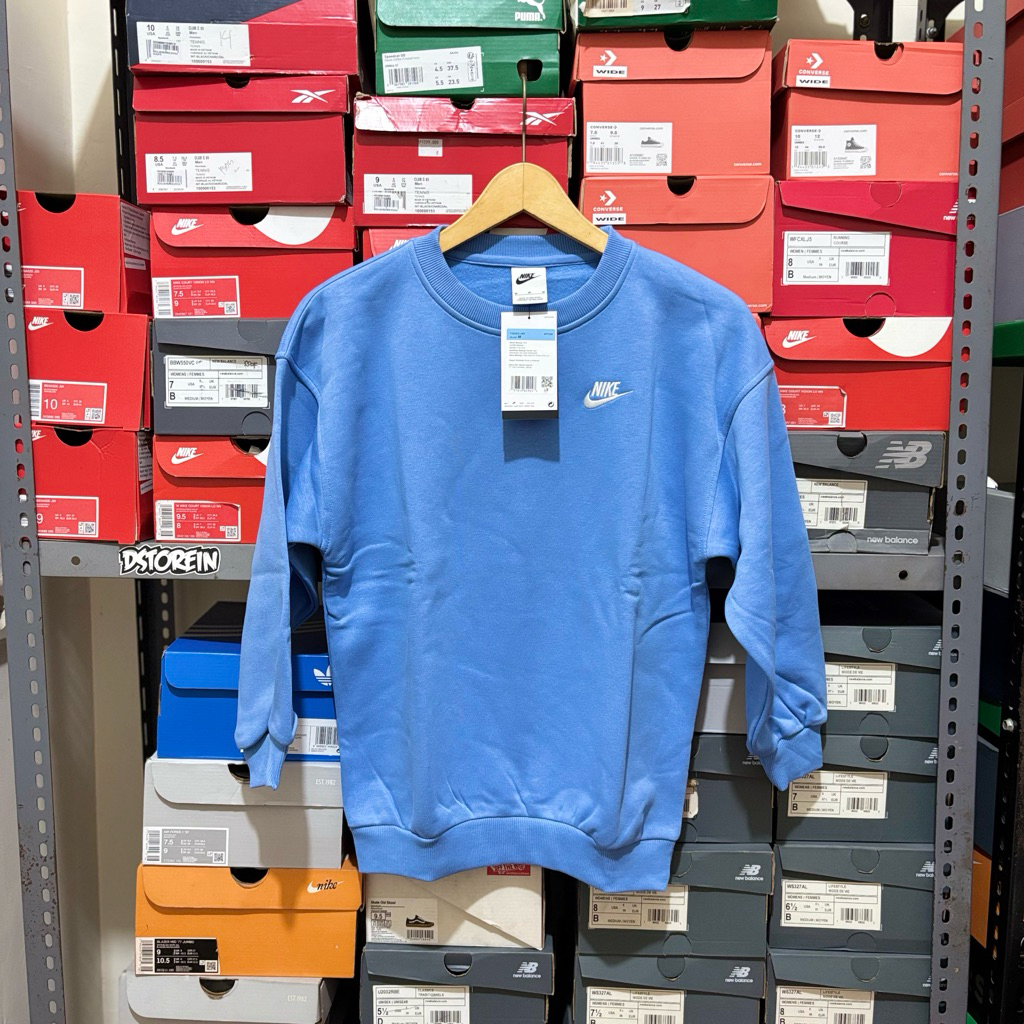 Crewneck Sweater Pria Wanita Nike Sportswear Club Fleece Blue Original 1000% (RESMI STORE)