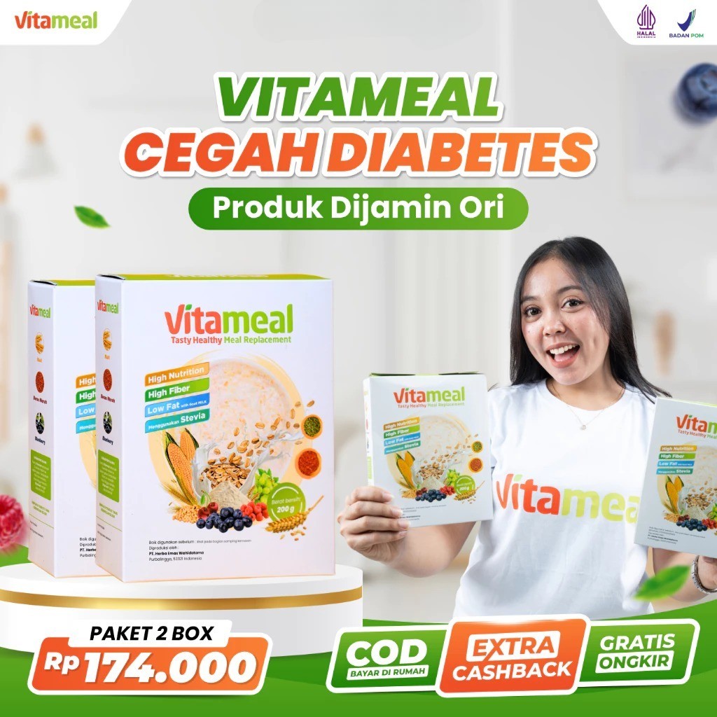 VITAMEAL Paket 2 Box - Sereal Sehat Bernutrisi Cegah Diabetes Multigrain Ampuh Menurunkan Gula Darah