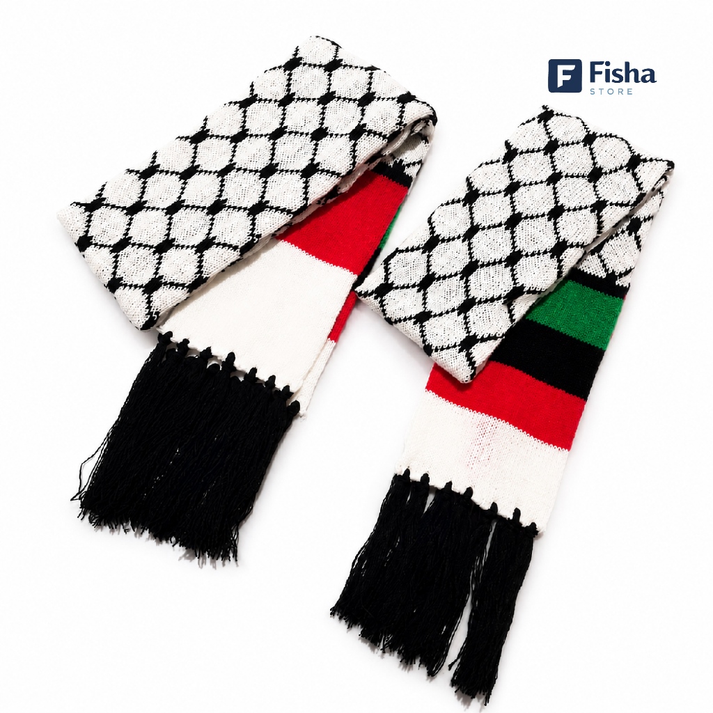 SYAL PALESTINA anak dewasa, syal rajut pria wanita, syal muslim palestina indonesia motif kaffiyeh