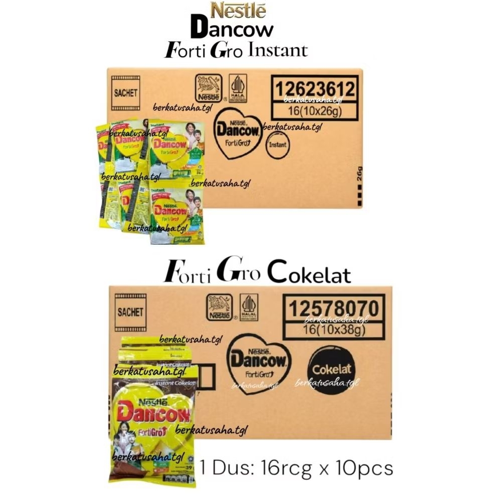 Dancow FortiGro Instant / Cokelat Sachet - 1 DUS (1Dus: 16rcg x 10pcs) - Susu Dancow Saset / Susu Bu