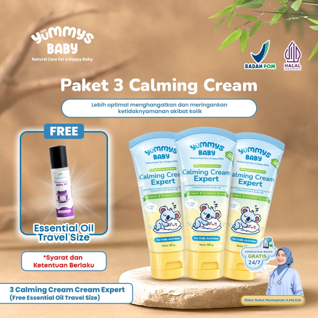 YummysBaby Paket 3 Calming Cream Expert - Redakan Kolik & Kembung | Lembut dan Aman untuk Kulit Bayi