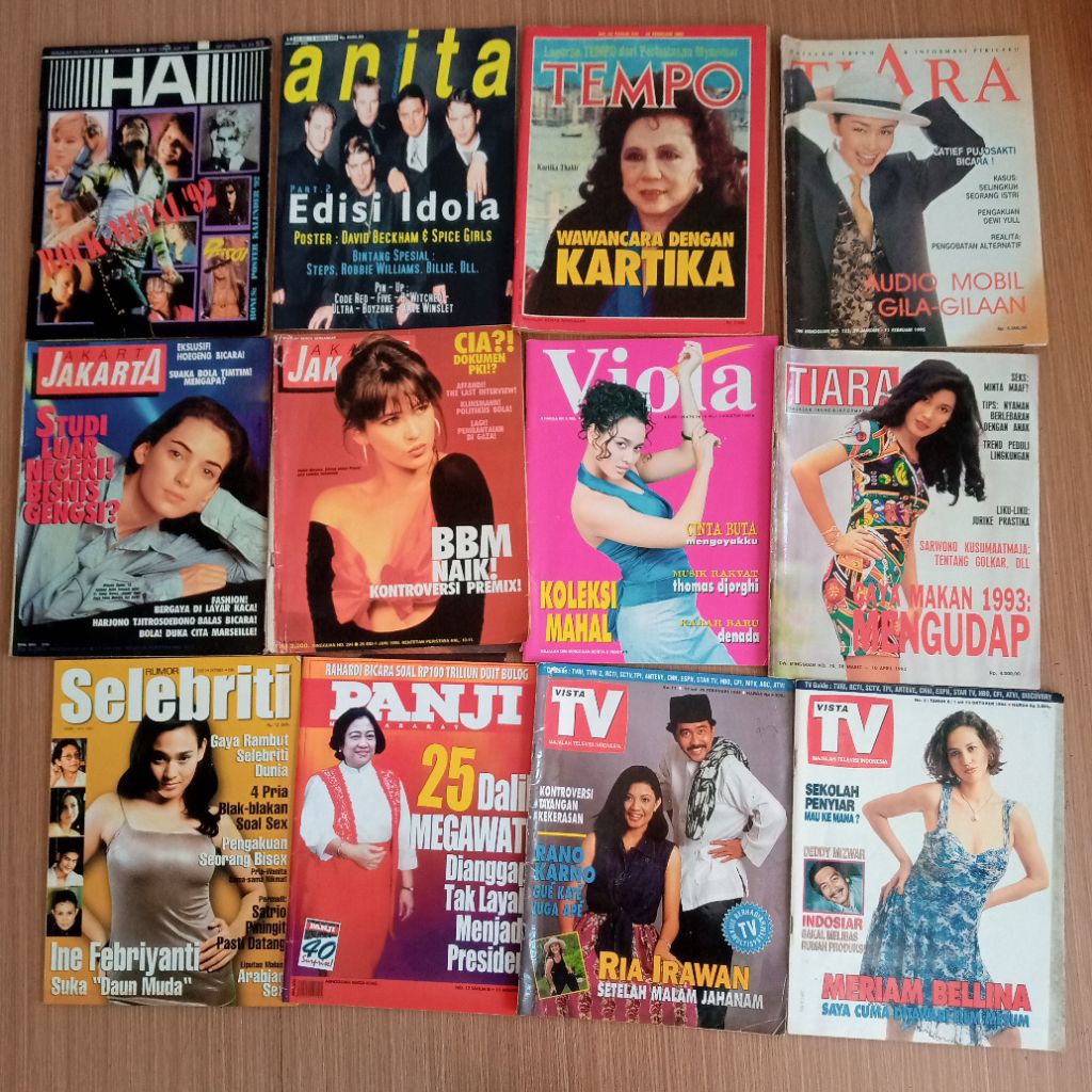 Kumpulan majalah hai Anita Tempo Tiara jakarta viona selebriti panji Vista tv majalah jadul majalah 