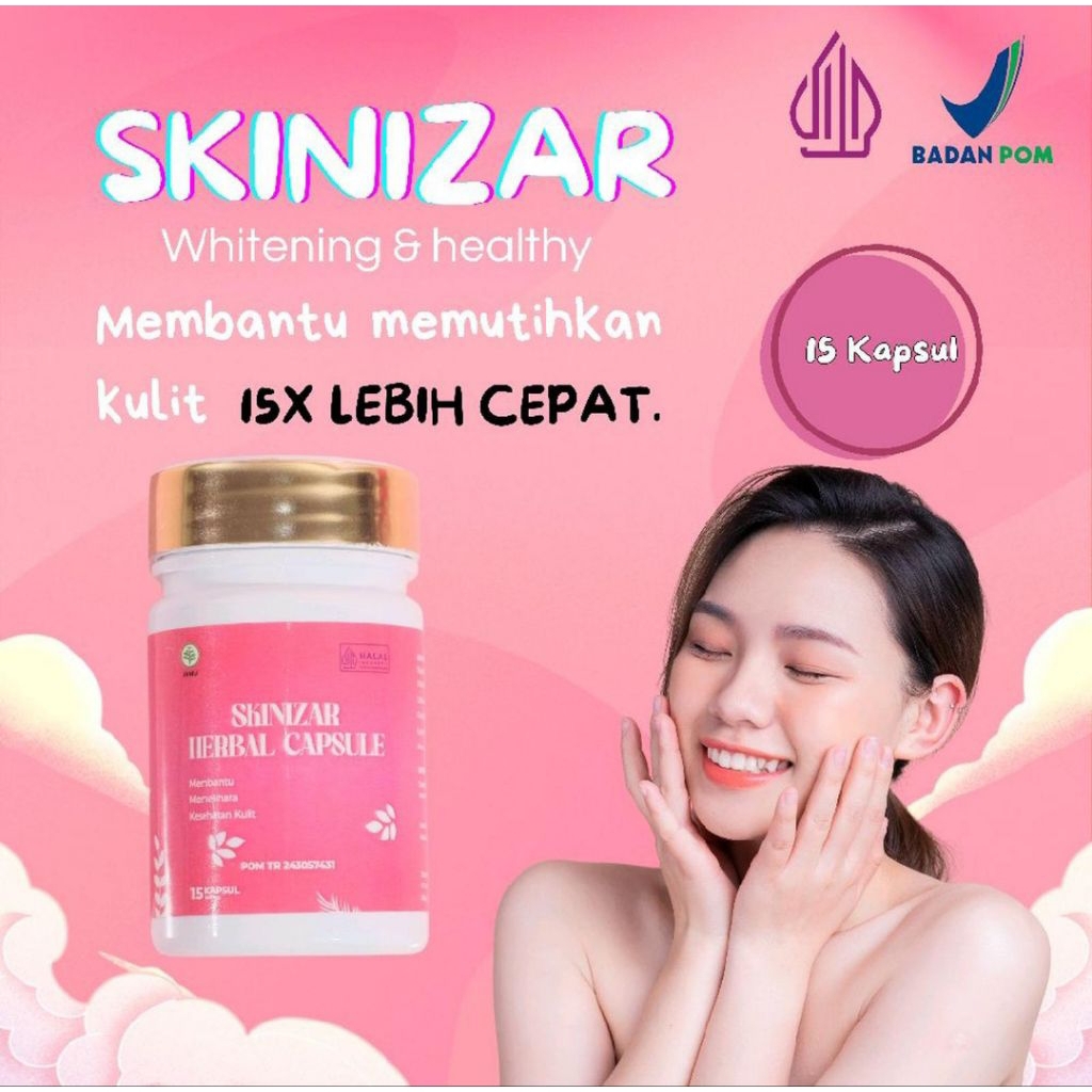 SKINIZAR HERBAL | Pemutih Badan HALAL & BPOM | Pencerah Kulit dan Tubuh isi 15 Kapsul