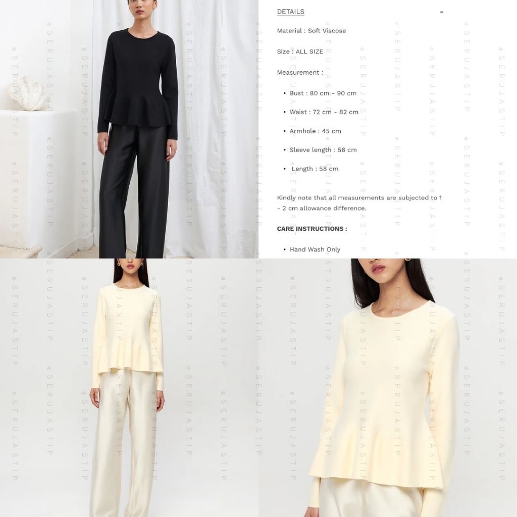 ready DUMA Josette top cream dan black atasan peplum lengan panjang