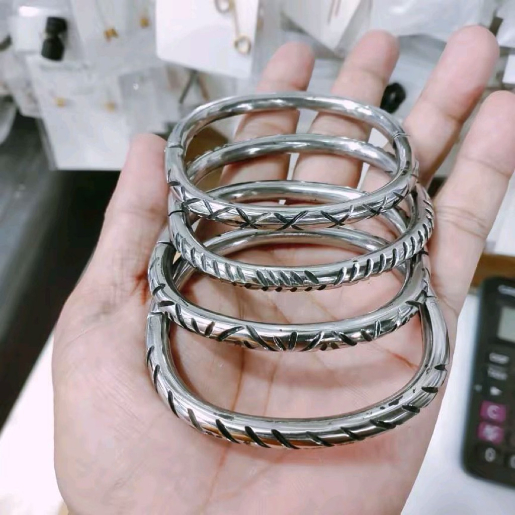 GELANG BANGLE BORGOL BESI PUTIH MONEL KHAS PAPUA ANTI KARAT DAN ANTI LUNTUR
