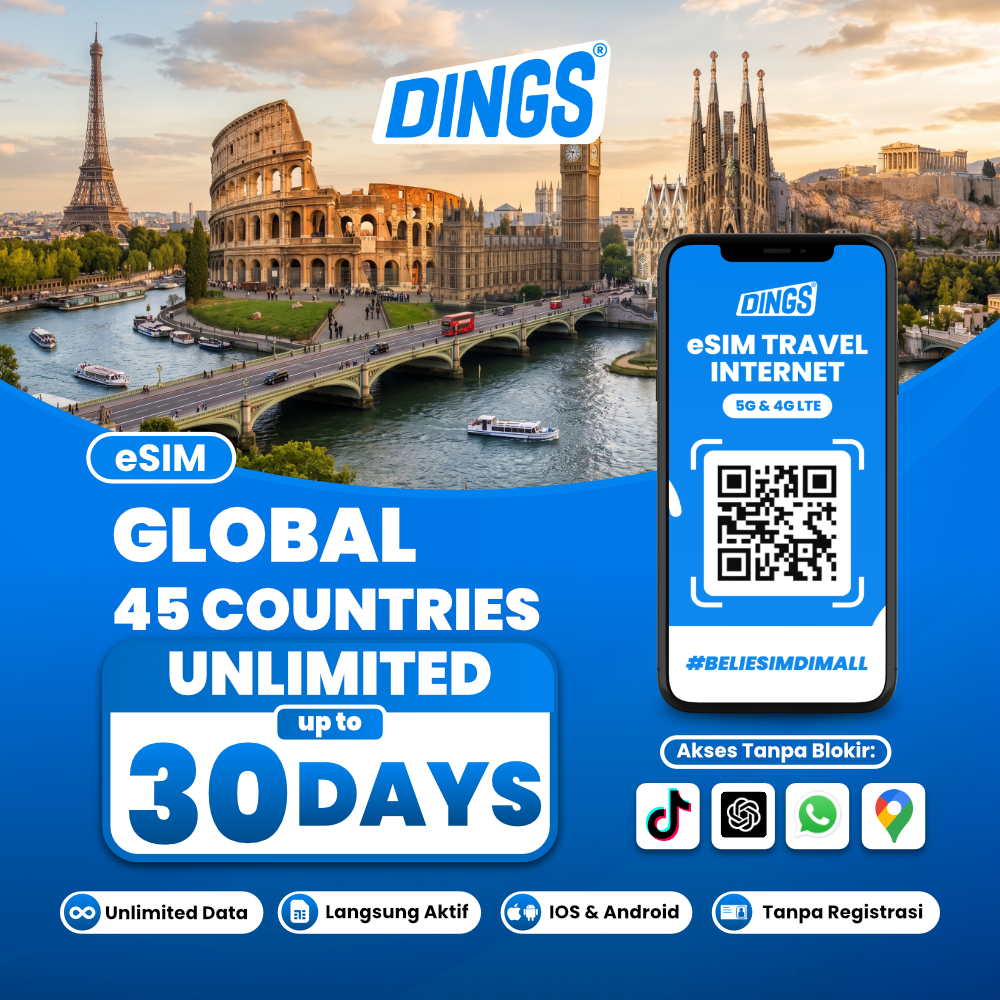 eSIM Global 45 UK, Belanda, Jernam Unlimited Data Internet
