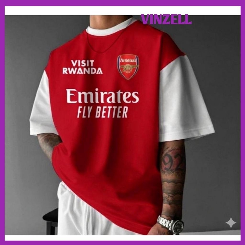 Kaos Oversize Pria Arsenal Baju T-Shirt Distro Bola Gooner Oversized Katun Premium Atasan Kasual Cow