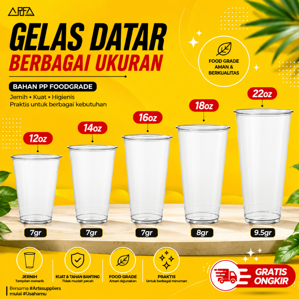 Cup Gelas 12oz 14oz 16oz 18oz 22oz Plastik PP DATAR
